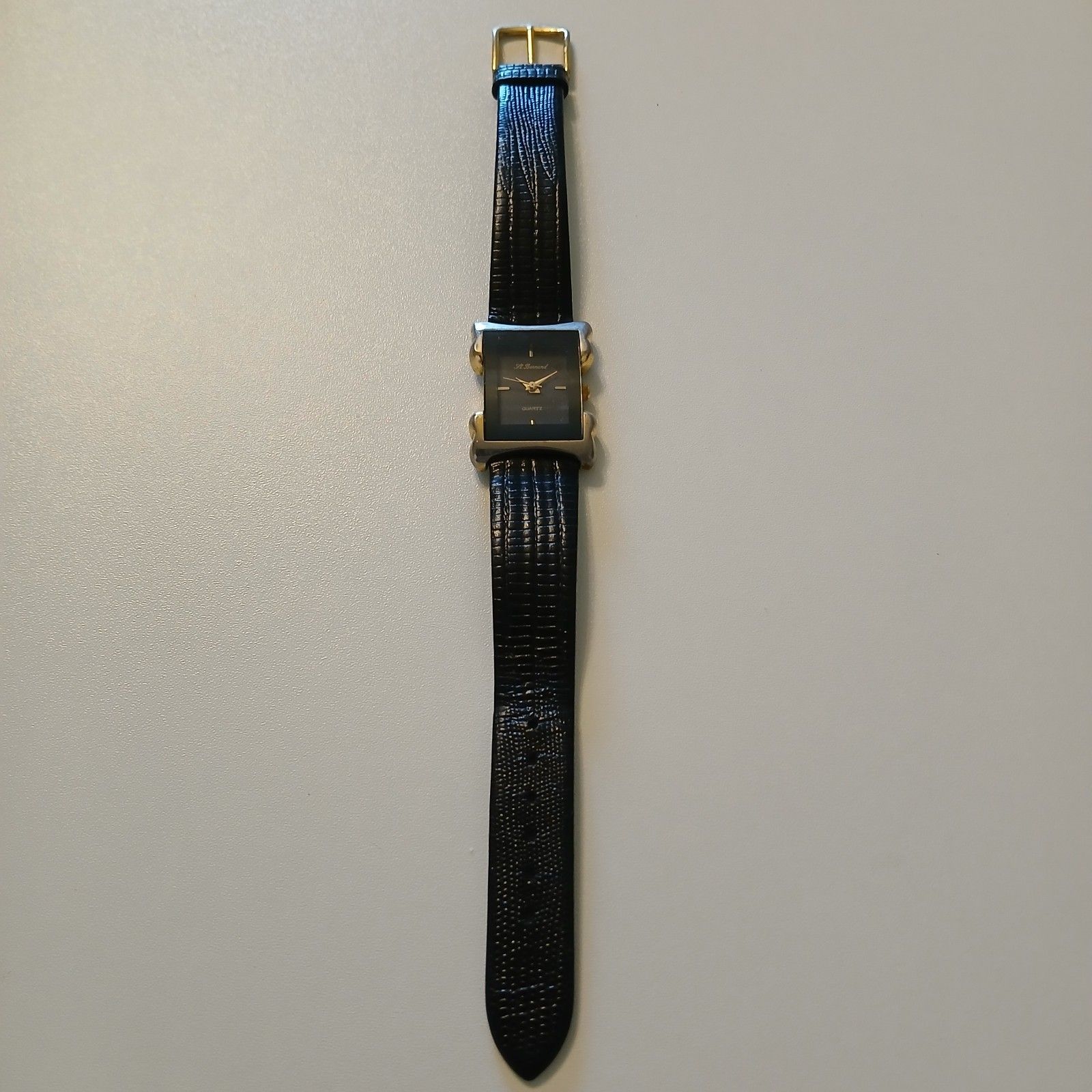 Vtg 90s St. Bernard Women Quartz Watch Black Dial Gold Tone Accent 19.6mm — image 2 of 8